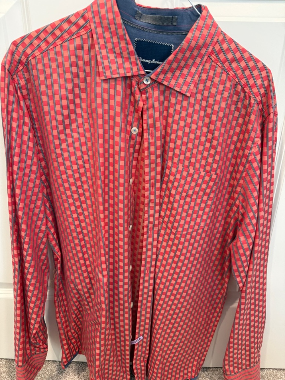 Tommy Bahama Red and Blue Checked Long-Sleeve Button-Up Shirt